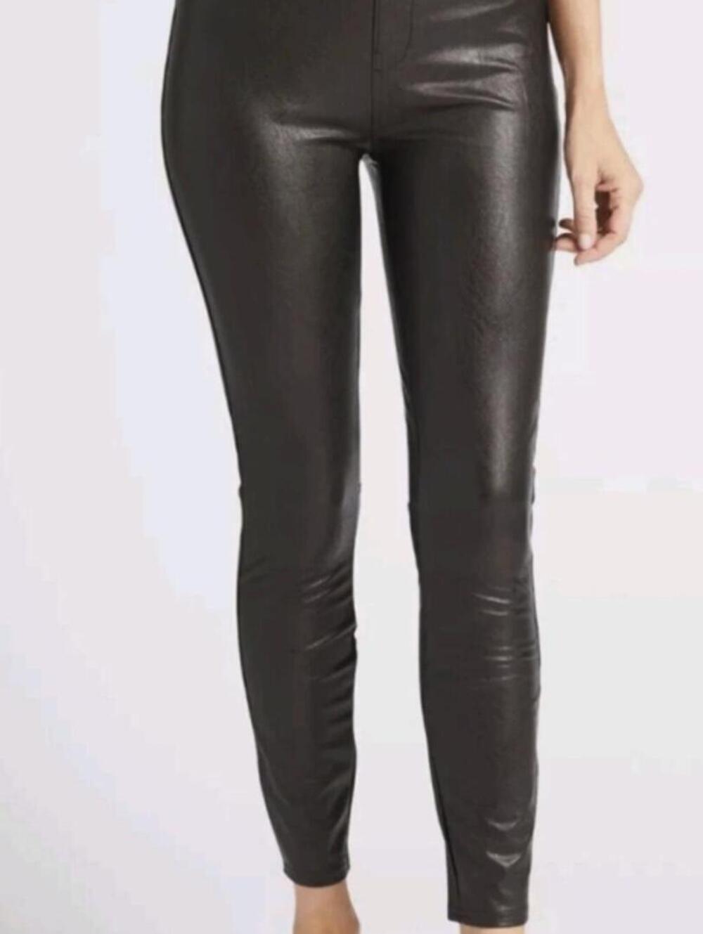 Spanx Dark Brown Faux Leather Pull on Pants with Pockets - Size - Large